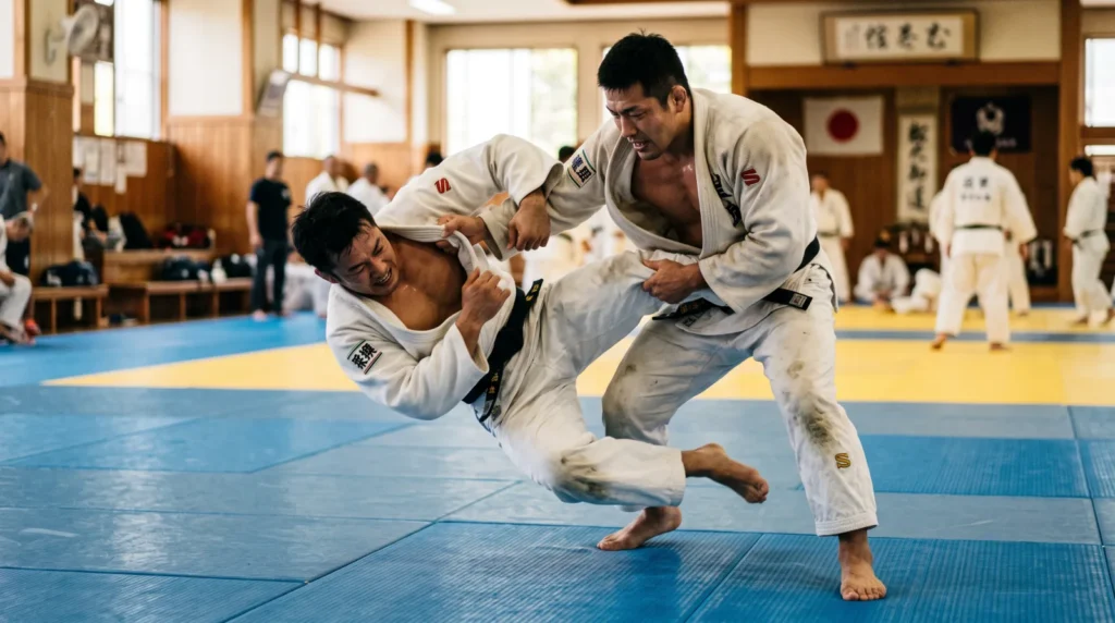 Judoka in azione durante una proiezione